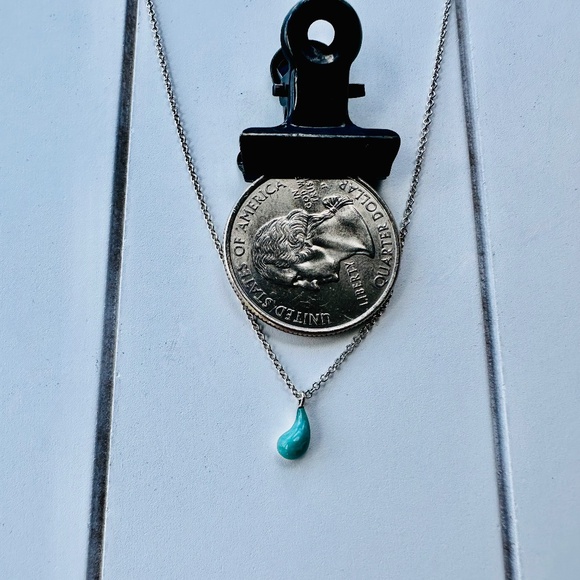Tiffany Elsa Peretti Sterling and Turquoise Teardrop Necklace, 16-18" - Picture 8 of 10